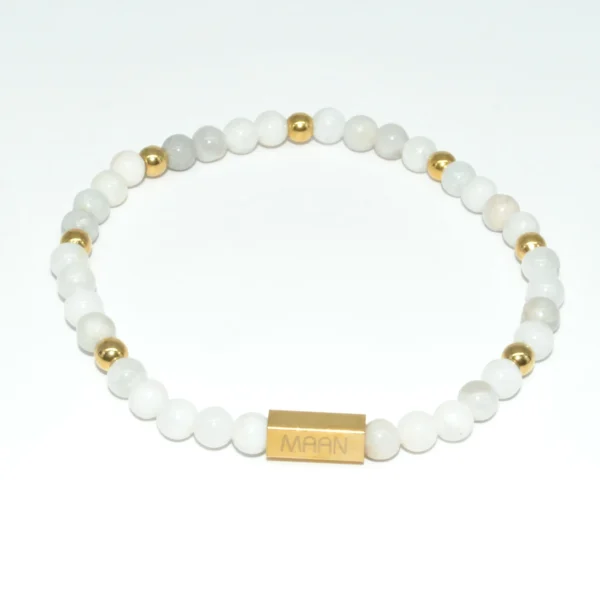 Armband vrouw witte agaat 4 mm goud