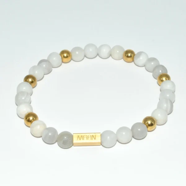 Armband vrouw witte agaat 6 mm goud