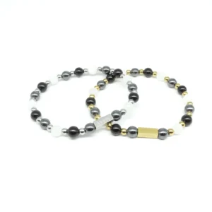Maansteen, bergkristal, zwarte toermalijn edelsteen armband vrouw