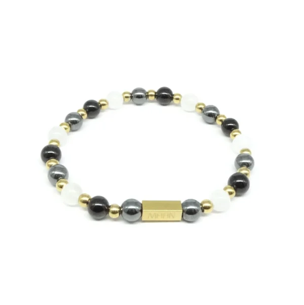 Maansteen, bergkristal, zwarte toermalijn edelsteen armband vrouw