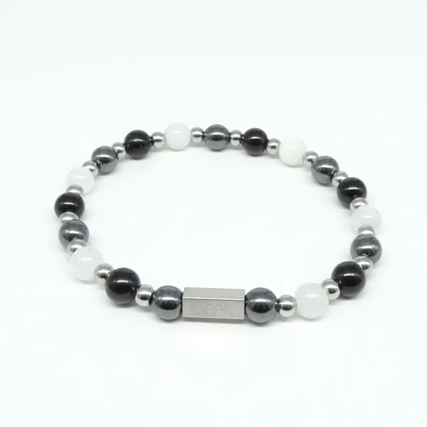 Maansteen, bergkristal, zwarte toermalijn edelsteen armband vrouw