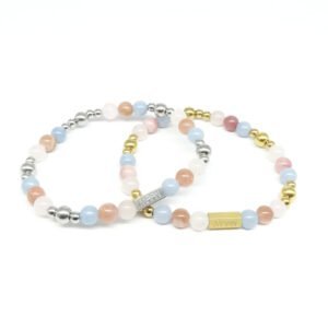 Rozenkwarts, Angeliet en Zonnesteen edelsteen armband vrouw
