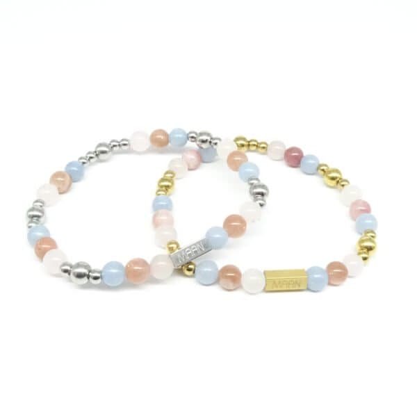 Rozenkwarts, Angeliet en Zonnesteen edelsteen armband vrouw