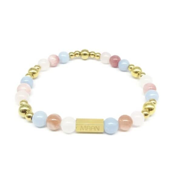 Rozenkwarts, Angeliet en Zonnesteen edelsteen armband vrouw