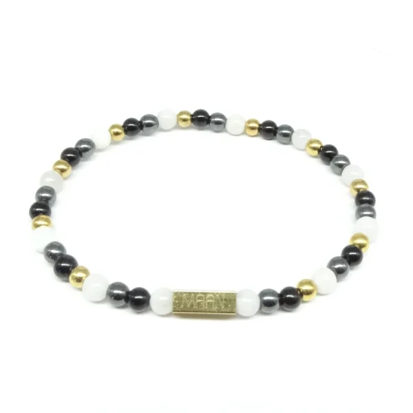Balance armband vrouw, Maansteen, bergkristal, zwarte toermalijn edelsteen armband vrouw
