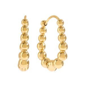 1. Goudkleurige kralenoorbellen met glanzende afwerking en elegante uitstraling.
