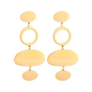 Gouden oorbellen met ronde en ovale geometrische elementen, elegant en modern design.