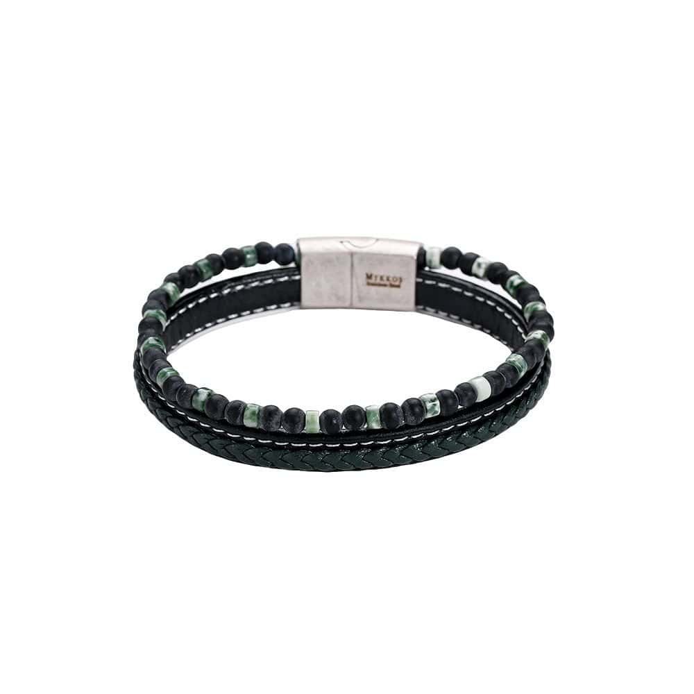 Mannen armband groen leer gecombineerd