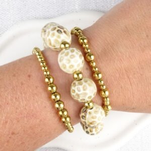 Chunky panter beige armband, handgemaakt