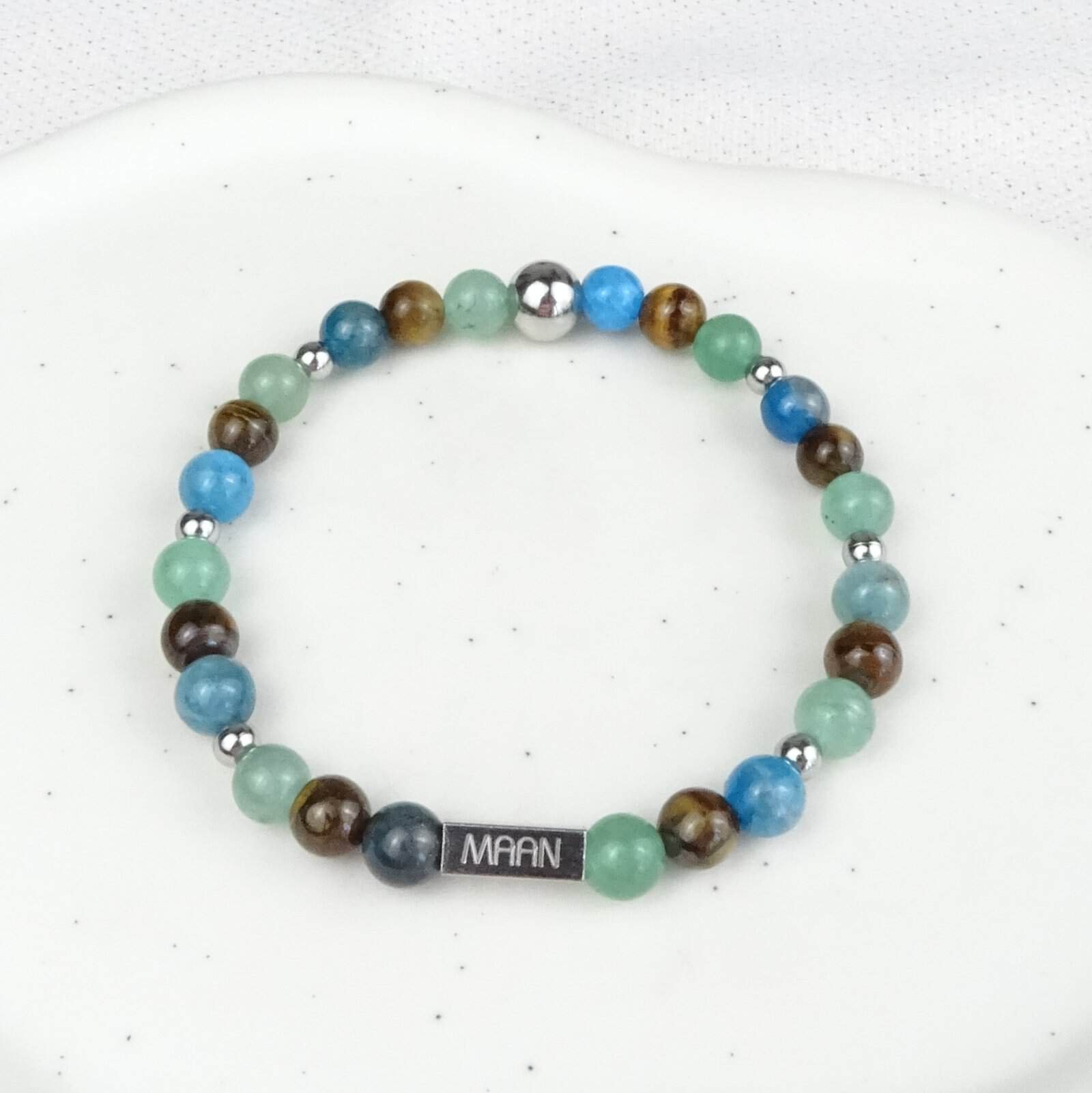 Bregje armband zilver aventurijn, apatiet, tijgeroog