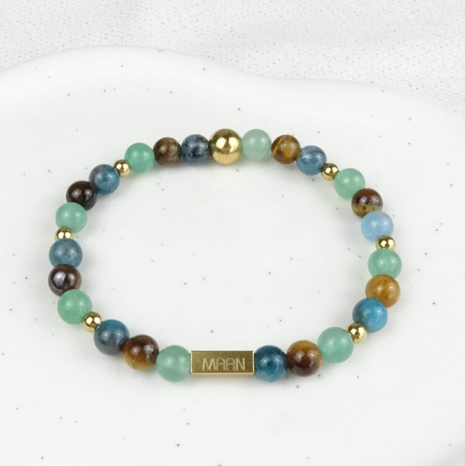 Bregje armband goud aventurijn, apatiet, tijgeroog