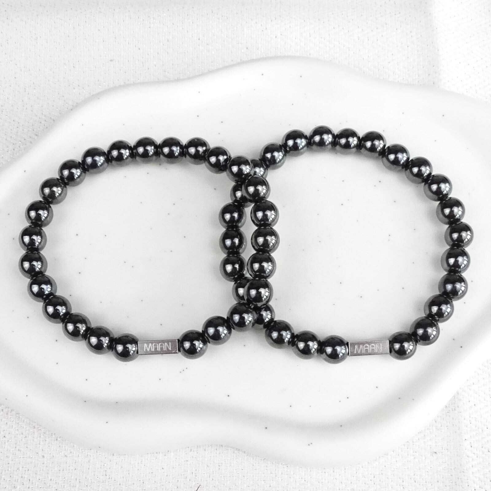 Hematiet heren armband duo foto