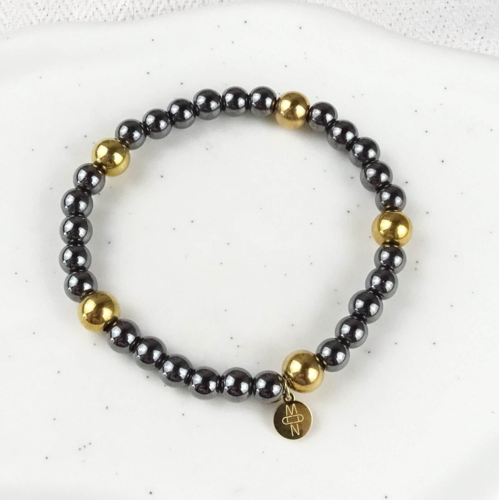 Hematiet armband edelsteen, handgemaakt goud