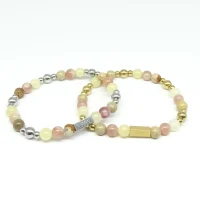 Edelstenen armband happy day, citrien, zonnesteen, landschap jaspis, goud en zilver